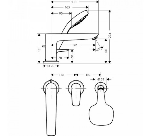 Смеситель на борт ванны Hansgrohe Talis E 71731000 Хром