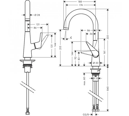 Смеситель для кухни Hansgrohe Talis S 72814000 Хром