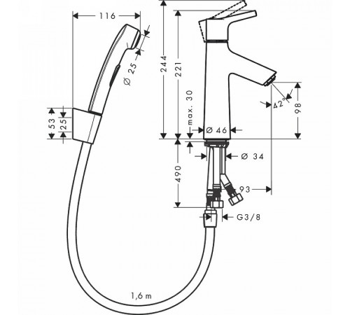 Смеситель для раковины Hansgrohe Talis S 72290000 с гигиеническим душем Хром