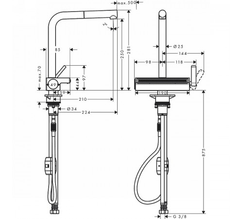 Смеситель для кухни Hansgrohe Aquno Select M81 73836000 Хром