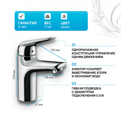 Смеситель для раковины Hansgrohe Novus 71031000 Хром