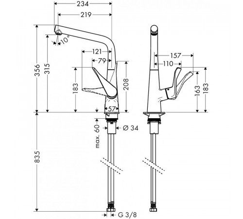 Смеситель для кухни Hansgrohe Metris 14822800 Нержавеющая сталь