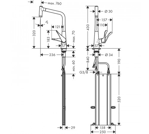 Смеситель для кухни Hansgrohe Metris M71 73801000 Хром