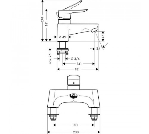 Смеситель на борт ванны Hansgrohe Metris 31423000 Хром