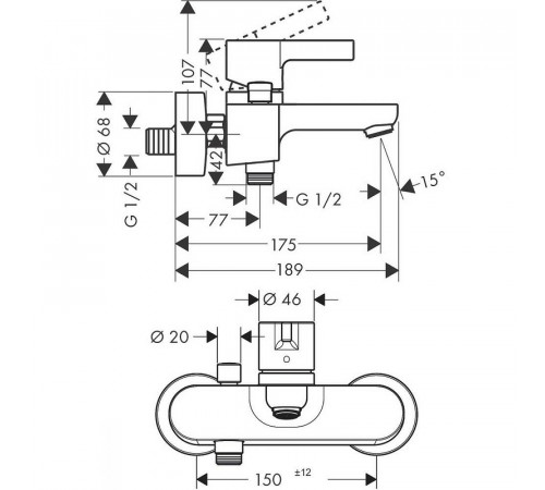 Смеситель для ванны Hansgrohe Metris S 31460000 Хром