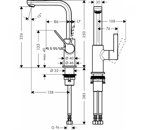 Смеситель для раковины Hansgrohe Metris S 31161000 Хром