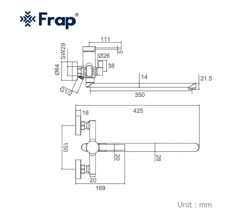 Смеситель для ванны Frap H67-6 F2267-6 универсальный Черный матовый