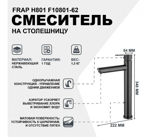 Смеситель для раковины Frap H801 F10801-62 Черный матовый