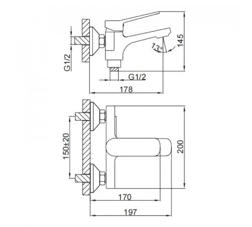 Смеситель для ванны Frap H62-9 F3262-9 Оружейная сталь