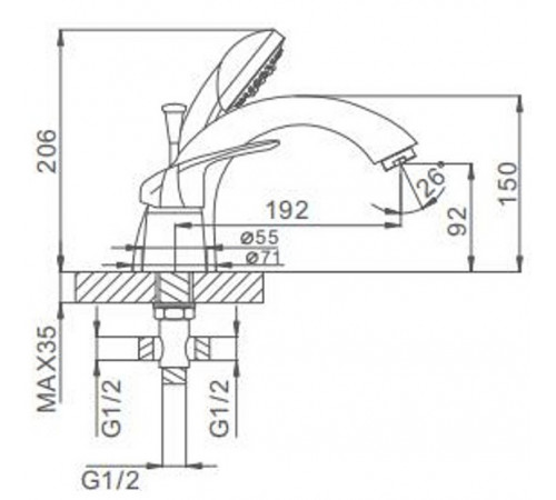 Смеситель на борт ванны Frap H05 F1105 Хром