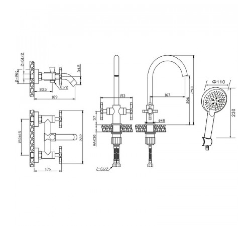 Комплект смесителей Orange Mia M34-381gr Графит