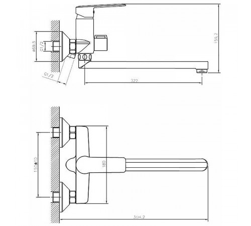 Смеситель для ванны Agger Clean A2421100 универсальный Хром