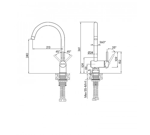 Смеситель для кухни Paulmark Bend Be212066-SS Нержавеющая сталь