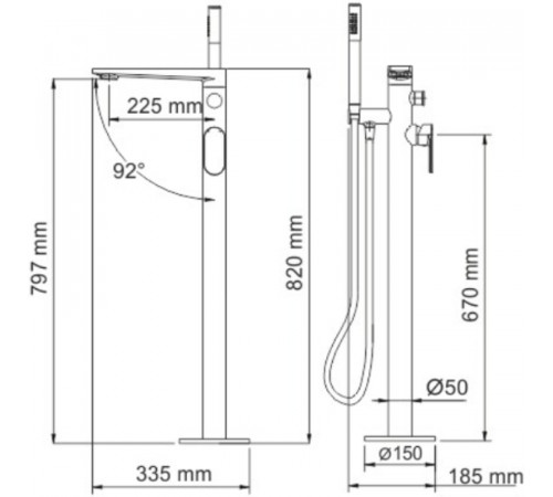 Смеситель для ванны WasserKRAFT Dinkel 5821 Хром