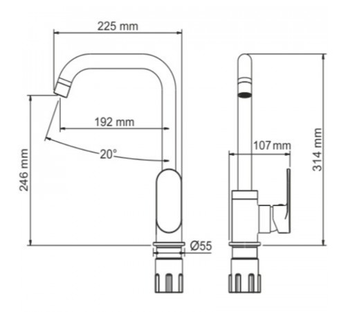 Смеситель для кухни WasserKRAFT Elbе 7407 Черный матовый