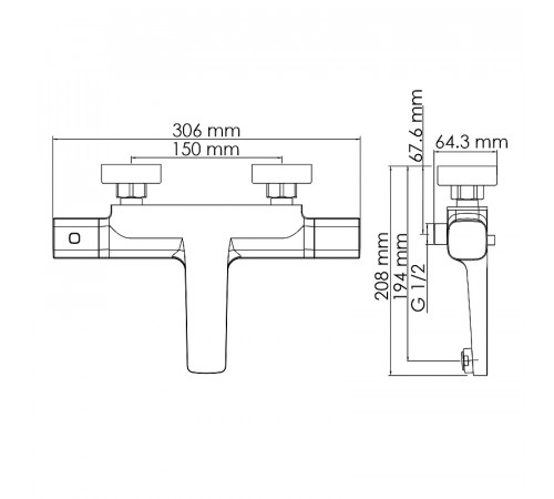 Смеситель для ванны WasserKRAFT Naab 8611 Thermo с термостатом Хром