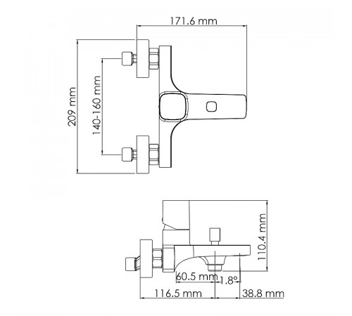 Смеситель для ванны WasserKRAFT Naab 8601 Хром