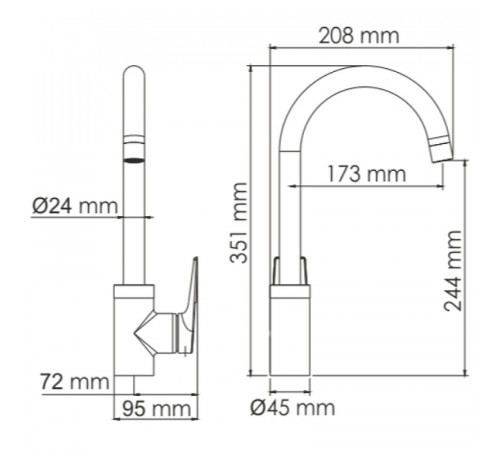 Смеситель для кухни WasserKRAFT Glan 6607 Черный глянцевый