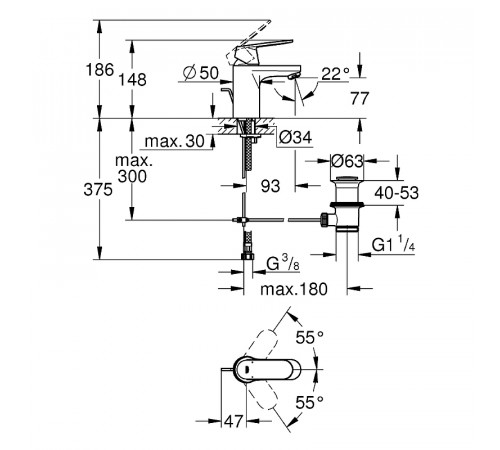 Смеситель для раковины Grohe Eurosmart Cosmopolitan 3282500E Хром