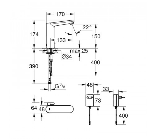 Смеситель для раковины Grohe Eurosmart Cosmopolitan E 36421000 Хром