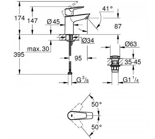 Смеситель для раковины Grohe BauEdge 23896001 Хром