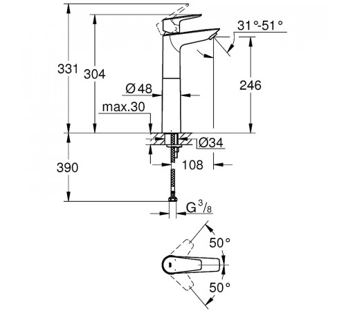 Смеситель для раковины Grohe BauEdge 23761001 Хром