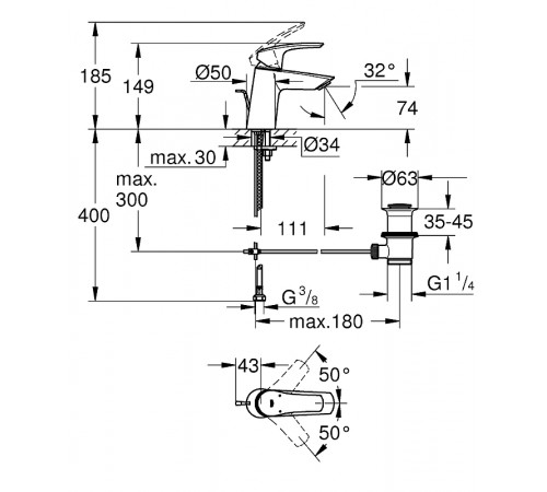 Смеситель для раковины Grohe Eurosmart 23965003 Хром