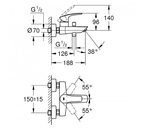 Смеситель для ванны Grohe Eurosmart 33300003 Хром