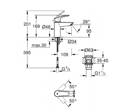 Смеситель для раковины Grohe Eurosmart 23922003 Хром