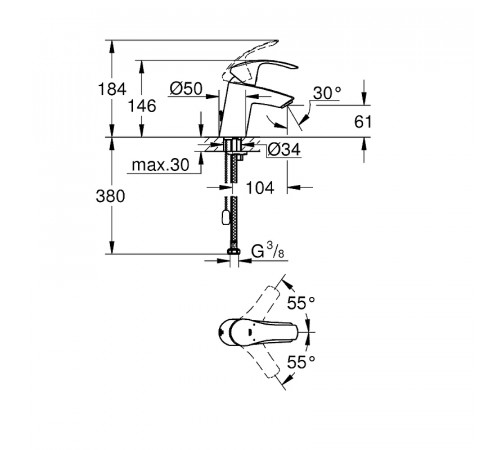 Смеситель для раковины Grohe Eurosmart 33188002 Хром