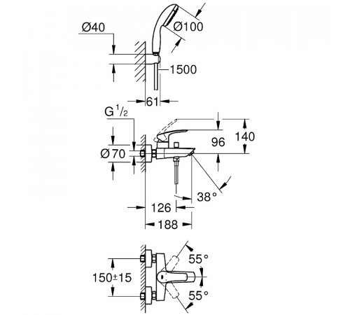 Смеситель для ванны Grohe Eurosmart 33302003 Хром