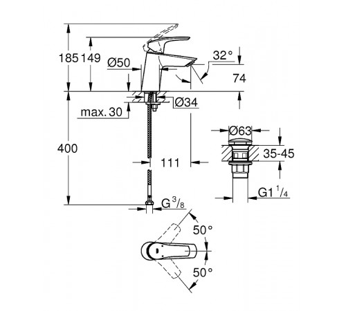 Смеситель для раковины Grohe Eurosmart 23968003 Хром