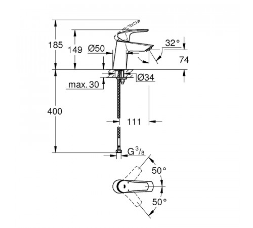 Смеситель для раковины Grohe Eurosmart 23967003 Хром