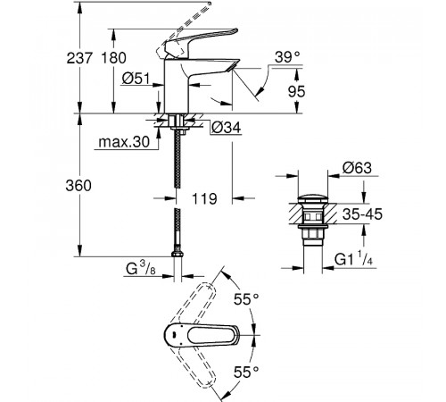 Смеситель для раковины Grohe Eurosmart 23980003 Хром