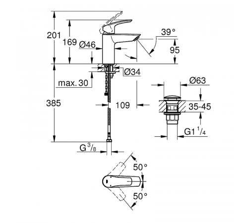 Смеситель для раковины Grohe Eurosmart 23988003 Хром