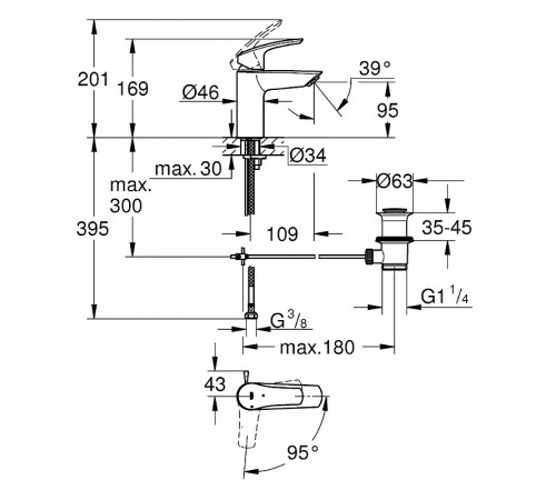 Смеситель для раковины Grohe Eurosmart 32926003 Хром