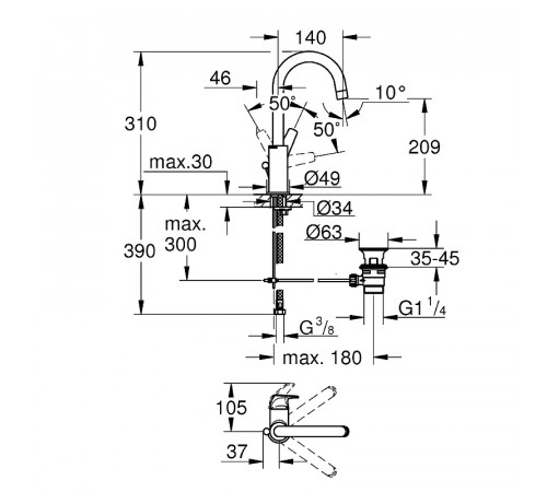 Смеситель для раковины Grohe Bauflow 23753000 Хром