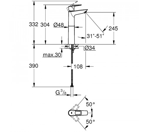 Смеситель для раковины Grohe BauLoop 23764001 Хром