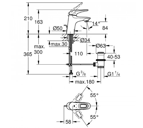 Смеситель для раковины Grohe Eurostyle 33558LS3 Белая луна