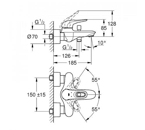 Смеситель для ванны Grohe Eurostyle 33591LS3 Белая луна