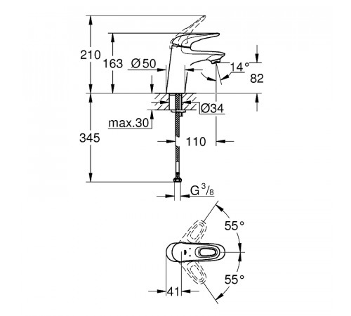 Смеситель для раковины Grohe Eurostyle 32468003 Хром