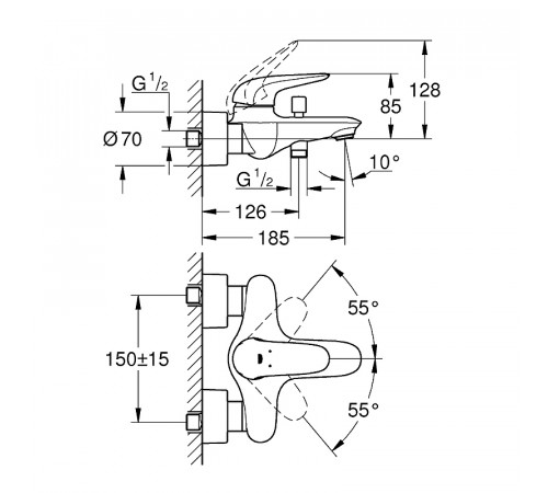 Смеситель для ванны Grohe Eurostyle 23726LS3 Белая луна