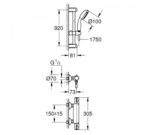 Смеситель для душа Grohe Grohtherm 800 34566001 с термостатом Хром