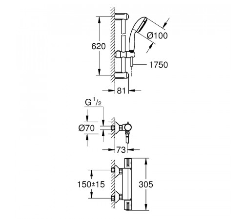 Смеситель для душа Grohe Grohtherm 800 34565001 с термостатом Хром