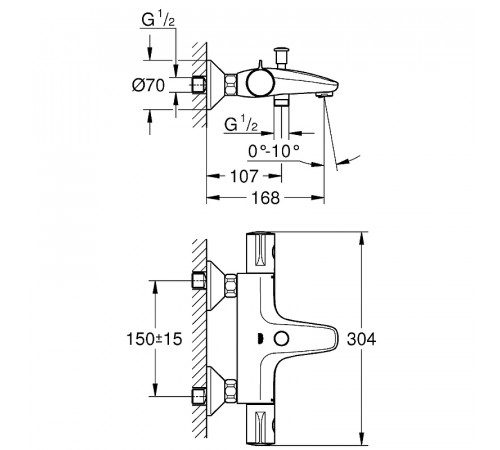 Смеситель для ванны Grohe Grohtherm 800 34576000 с термостатом Хром