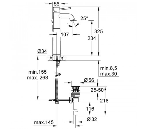 Смеситель для раковины Grohe BauClassic 32868000 Хром