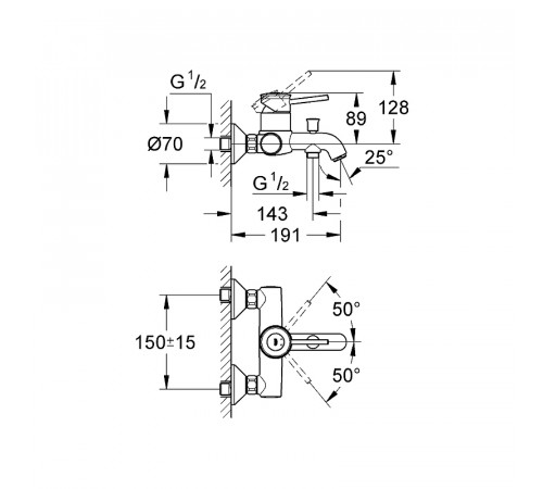 Смеситель для ванны Grohe BauClassic 32865000 Хром