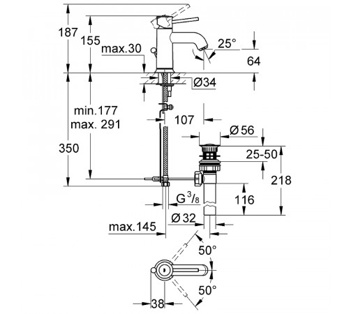 Смеситель для раковины Grohe BauClassic 23161000 Хром