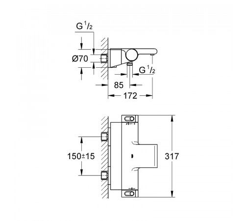 Смеситель для ванны Grohe Grohtherm 2000 34464001 с термостатом Хром