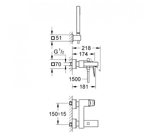 Смеситель для ванны Grohe Eurocube 23141000 Хром